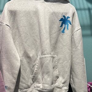 Men's Light Gray Hoodie with Blue Palm Design